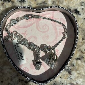 BRIGHTON retired Bracelet with Purse Shoe Crystal Hearts Charms NIB